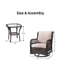 gaomon 3-Piece Wicker Bistro Set- Rocking Swivel Chairs Glass Side Table for Backyard Porch