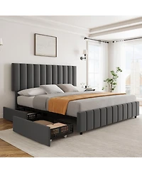 Homfan Bed Frame with 4 Storage Drawers, Adjustable Height Headboard