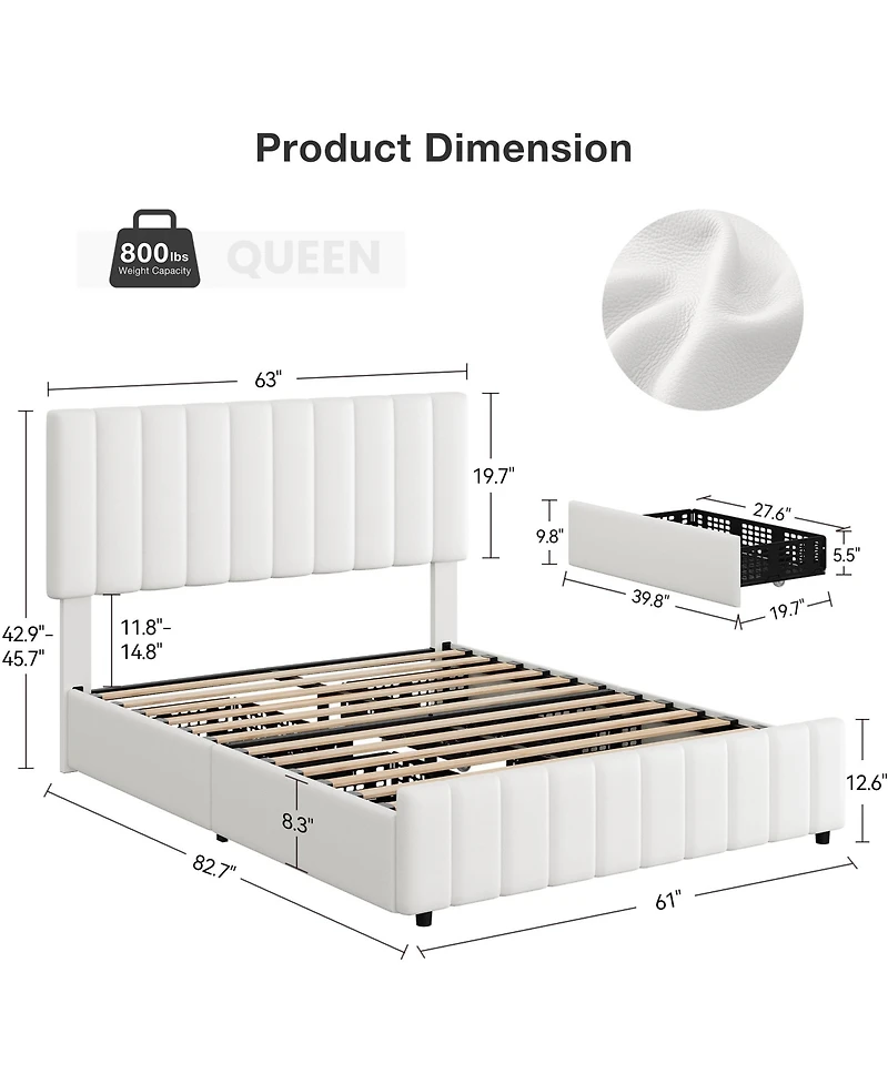 Homfan Bed Frame with 4 Storage Drawers, Adjustable Height Headboard