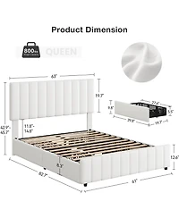 Homfan Bed Frame with 4 Storage Drawers, Adjustable Height Headboard