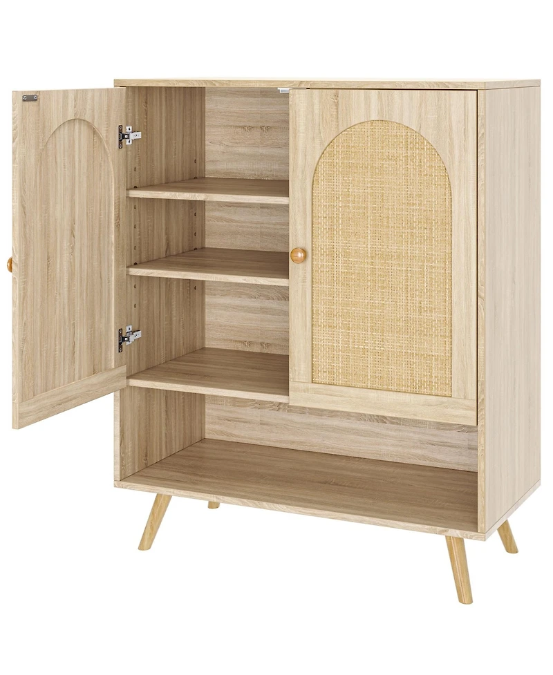 Homfan 2 Piece Rattan Shoe Cabinet Set with Doors, 4 Tier Entryway Storage with Adjustable Shelves