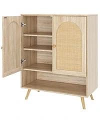 Homfan 2 Piece Rattan Shoe Cabinet Set with Doors, 4 Tier Entryway Storage with Adjustable Shelves