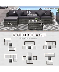 Outsunny 6 Pieces Patio Furniture Sets Outdoor Wicker Conversation Sets All Weather Pe Rattan Sectional sofa set with Ottoman, Cushions & Tempered Gla