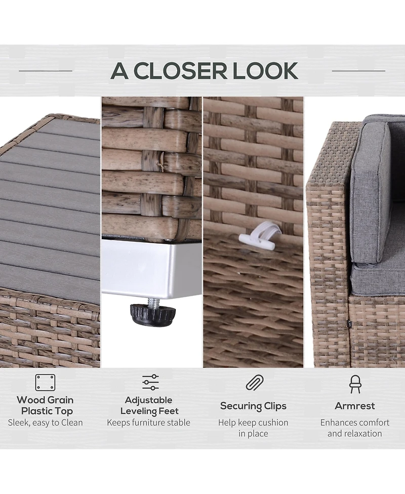 Outsunny 7-Piece Patio Furniture Sets Outdoor Wicker Conversation Sets All Weather Pe Rattan Sectional sofa set with Cushions & Slat Plastic Wood Tabl