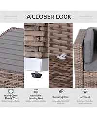 Outsunny 7-Piece Patio Furniture Sets Outdoor Wicker Conversation Sets All Weather Pe Rattan Sectional sofa set with Cushions & Slat Plastic Wood Tabl