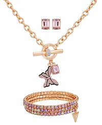 Guess 3-Pc. Rose Gold-Tone Necklace, Bracelet & Stud Earrings Set