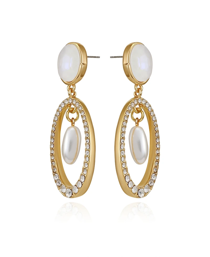 Guess Imitation Pearl Gold-Tone Linear Drop Earrings