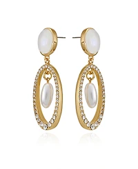 Guess Imitation Pearl Gold-Tone Linear Drop Earrings