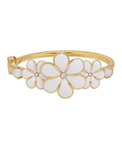 Guess Gold-Tone Floral Side Hinge Bangle Bracelet
