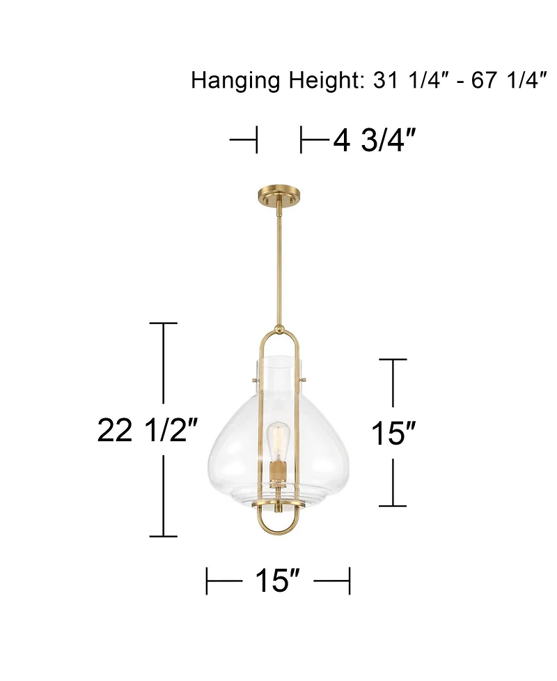 Possini Euro Design Hermine Soft Gold Pendant Light Modern Clear Glass Fixture for Dining Room House Foyer Kitchen Island