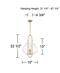 Possini Euro Design Hermine Soft Gold Pendant Light Modern Clear Glass Fixture for Dining Room House Foyer Kitchen Island