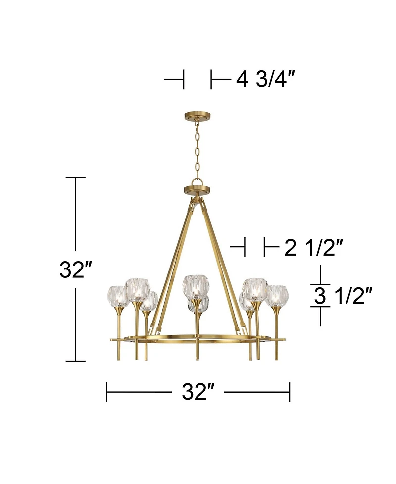 Possini Euro Design Francie Soft Gold Ring Chandelier Wide Modern Clear Crystal Glass 8-Light Fixture for Dining Room House