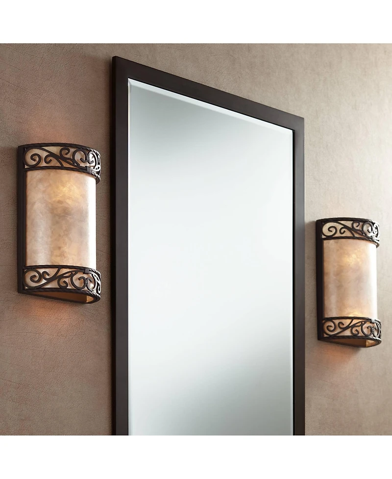 John Timberland Rustic Wall Light Sconces Set of 2 Walnut Brown Hardwired 12 1/2" High Fixture Mica Bedroom Bathroom