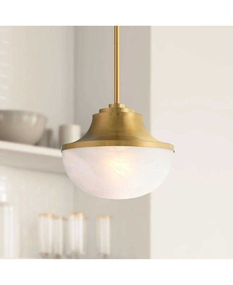 Possini Euro Design Zachary Warm Gold Mini Pendant Light Wide Modern White Glass Fixture for Dining Room House Kitchen Island