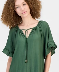 Robbie Bee Women's Tie-Neck Ruffled Tiered Dress