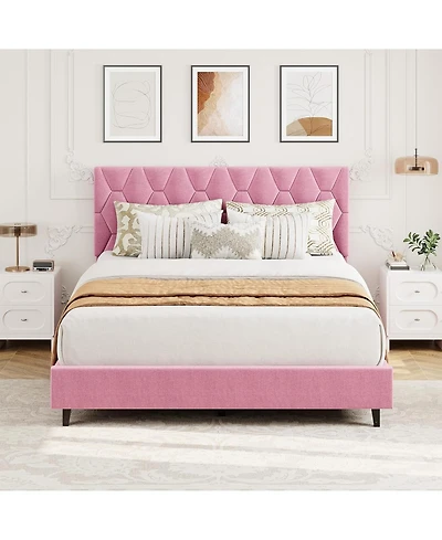 gaomon Queen Upholstered Bed Frame with Headboard, Heavy-Duty Platform with Wood Slats,
