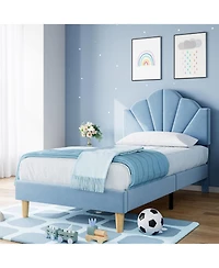 gaomon Twin Velvet Bed Frame with Shell Headboard, Adjustable Upholstered Platform
