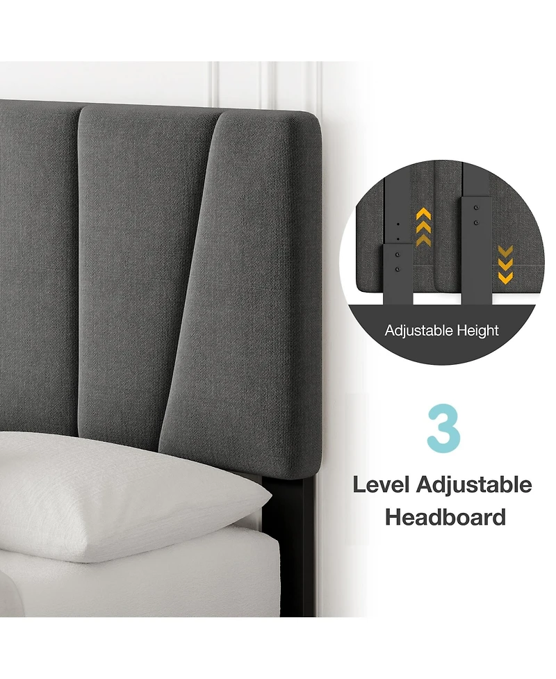 gaomon Linen Upholstered Platform Bed, Height Adjustable Tailored Headboard, Classic Bedroom Style