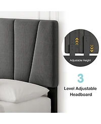gaomon Linen Upholstered Platform Bed, Height Adjustable Tailored Headboard, Classic Bedroom Style