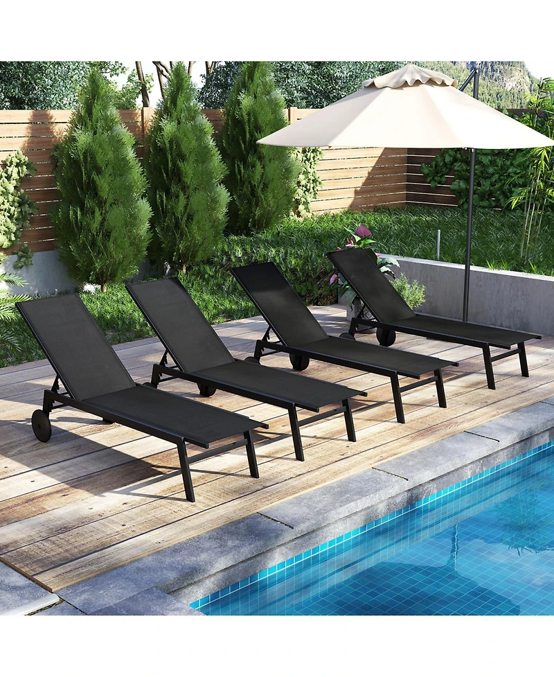 Slickblue Patio Chaise Lounge Chair with Wheels and 6-Level Adjustable Backrest Set of 1