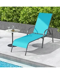 Slickblue Adjustable Patio Chaise Folding Lounge Chair with Backrest-Turquoise