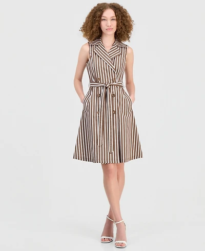 Robbie Bee Women's Notch Collar Sleeveless Trench Dress