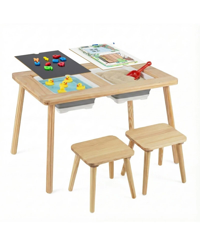 Gouun Kids Wooden Activity Table Set with Chalkboard and Foldable Bins