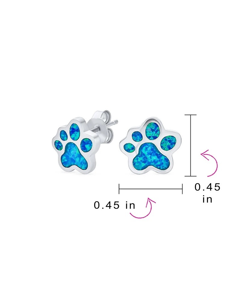 Bling Jewelry Best Friend Animal Pet Lover Created Opal Paw Print Stud Earrings Sterling Silver