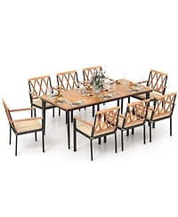 Gouun 9-Piece Outdoor Dining Set with 79 in Slatted Acacia Wood Table and 8 Armchairs with Cushions