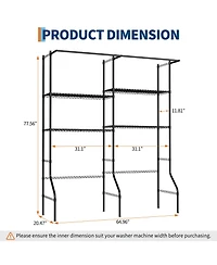 Homfan 4-Tier Over Washer and Dryer Storage Rack - Adjustable Metal Shelves with Clothes Drying Rods and Hooks
