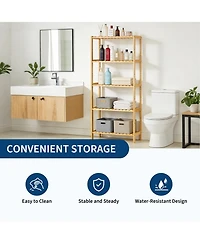 homfan 5-Tier Wide Bamboo Shelf Narrow Bathroom Shelf with Slatted Shelves Wood Plant Stand Standing Towel Rack Corner Rack