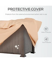 Outsunny 42" Propane Fire Pit Table, 50,000 Btu Wicker-effect Auto-Ignition Gas Fireplace Fire Pits with Ceramic Tabletop, Steel Base, Lid, Lava Rocks