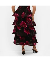 City Chic Women's Bianka Bloom Print Tiered Skirt