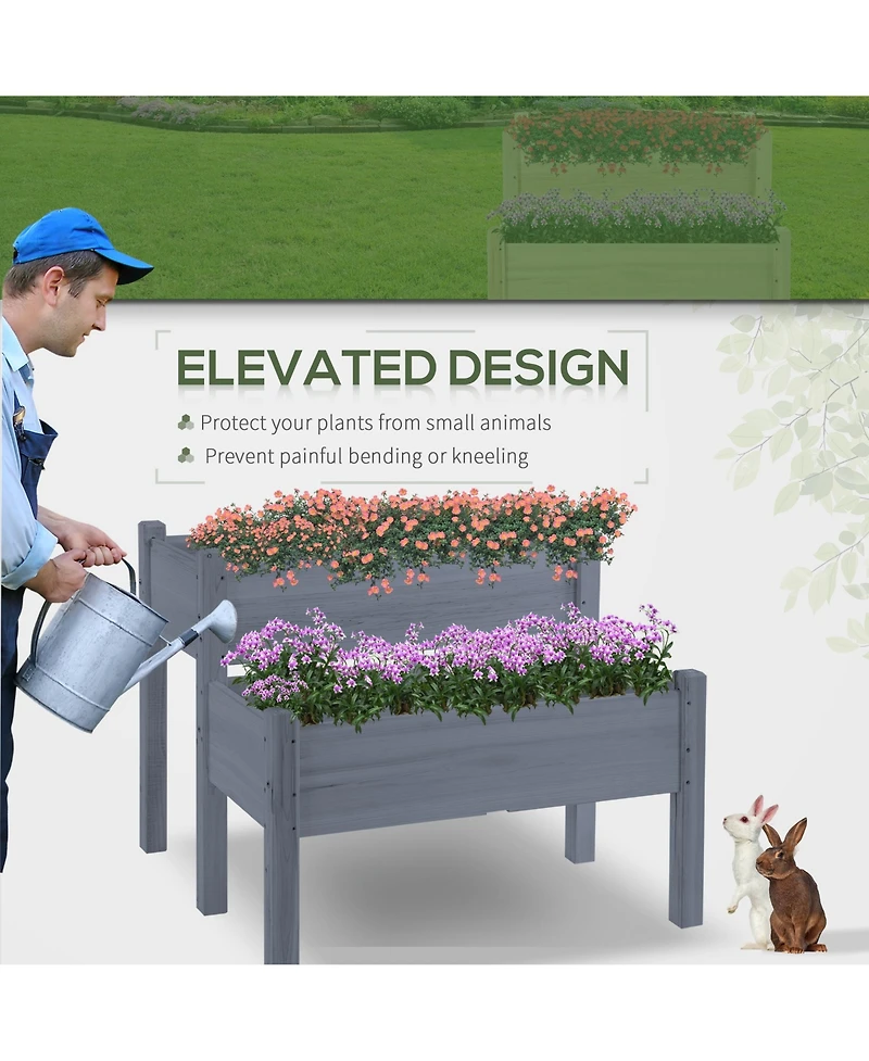 Outsunny 34" x 34" x 28" Raised Garden Bed 2-Tier Wooden Planter Box
