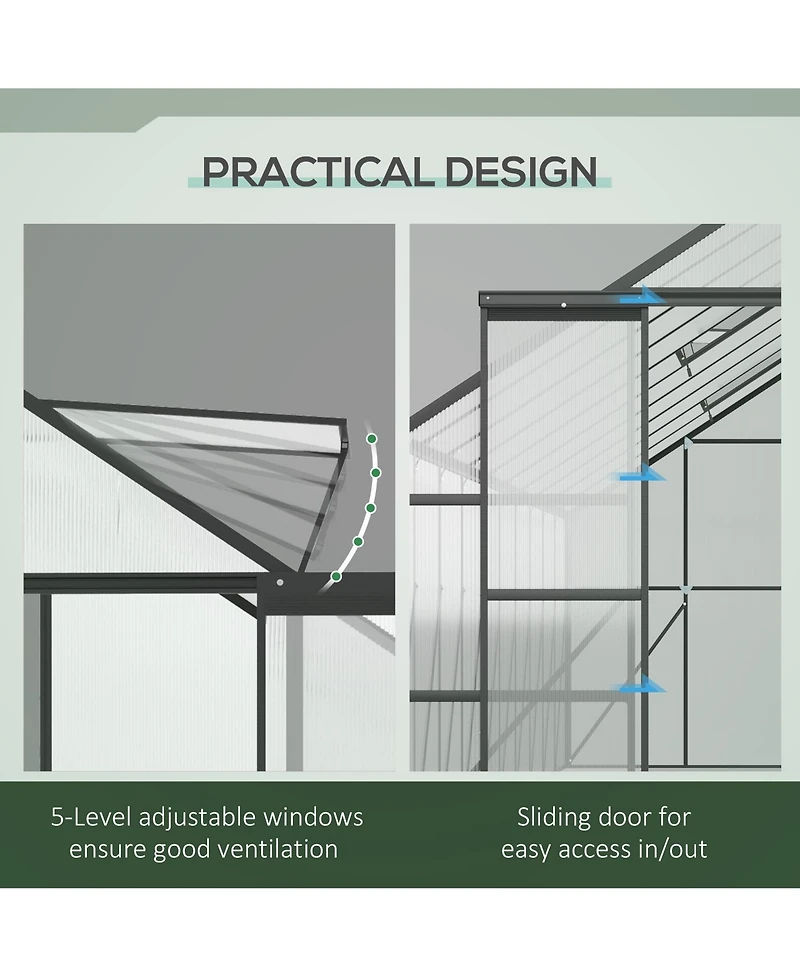 Outsunny Walk-in Garden house Kit with Vent, Rain Gutter and Door