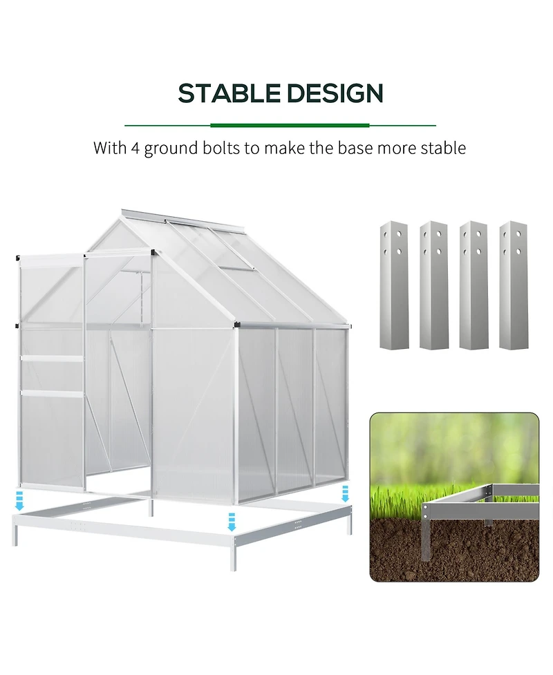 Outsunny 6'x6' Polycarbonate Walk-in Garden house w/ Sliding Door