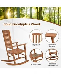 Gymax Patio Rocking Chair w/ 400 lbs Weight Capacity Eucalyptus Wood Porch Rocker w/ High Back