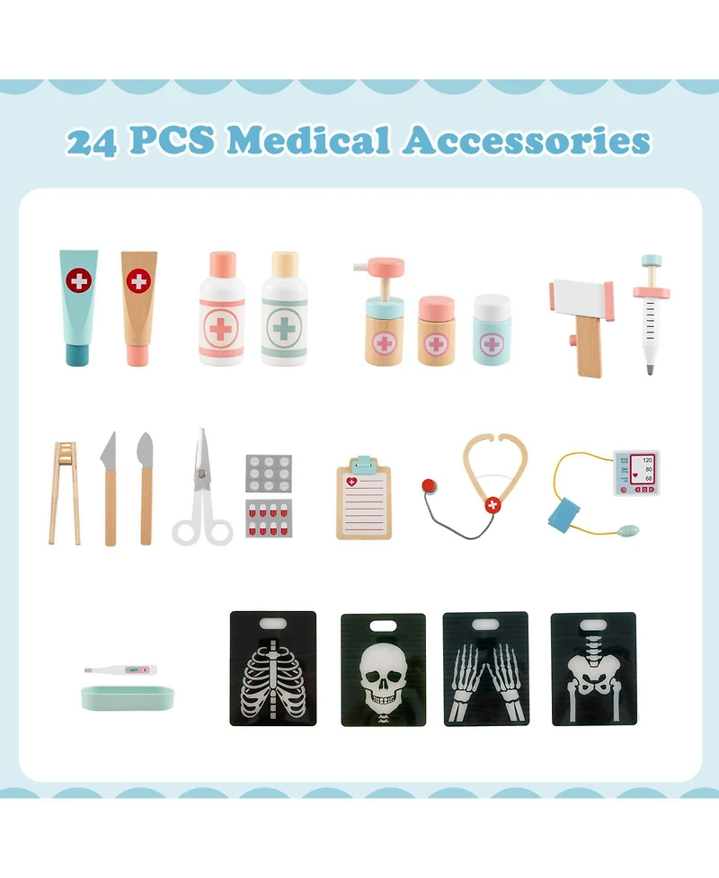 Slickblue Wooden Medical Playset for Kids 3+ with Stethoscope Toy