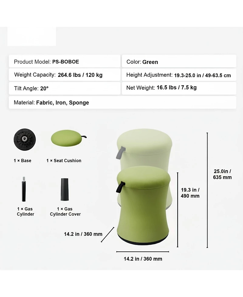 Gouun Active Wobble Chair with 20-Degree Tilt and Adjustable Height