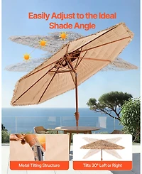 Gouun 9 ft 2 Tier Thatched Patio Umbrella with Tilt Hawaiian Style Beach Parasol