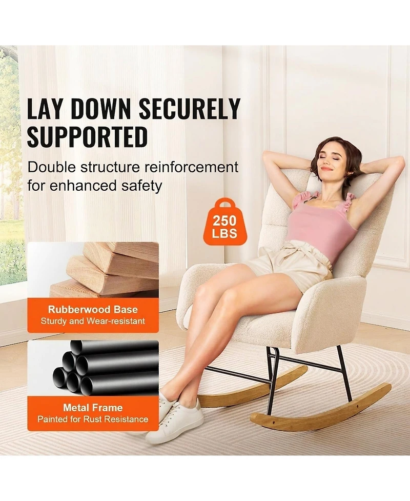 Gouun Upholstered Glider Rocking Chair with Teddy Fabric