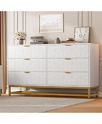 gaomon Wide Modern 6 Drawer Dresser Chest, Gold Metal Legs & Handles, Wood Storage Organizer for Bedroom