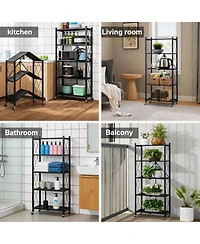 Homfan 5-Tier Foldable Metal Storage Cart with Wheels - Rolling Utility Shelf, for Bathroom, Laundry Room