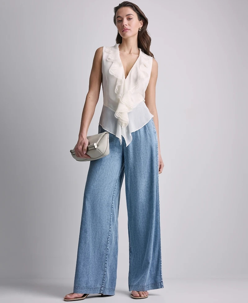 Bcbg Women's Ruffled V-Neck Sleeveless Blouse