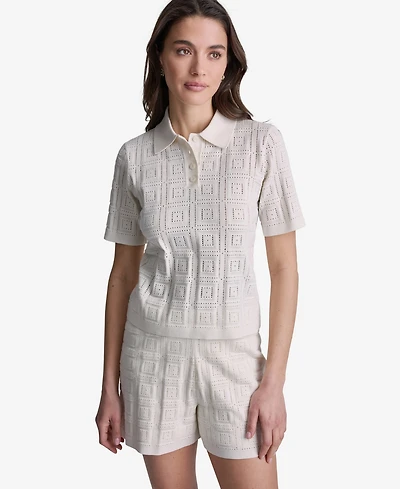Bcbg Women's Open-Stitch Polo Short-Sleeve Top