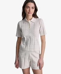 Bcbg Women's Open-Stitch Polo Short-Sleeve Top