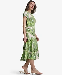 Bcbg Women's Paisley-Print Cap-Sleeve Crewneck Midi Dress
