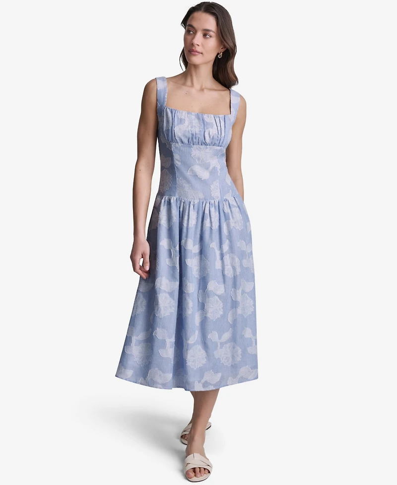 Bcbg Women's Floral Print Square Neck Cotton Midi Dress