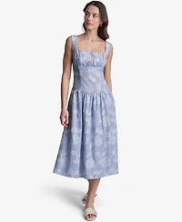 Bcbg Women's Floral Print Square Neck Cotton Midi Dress