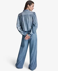 Bcbg Women's Puff-Sleeve Button-Front Collared Top